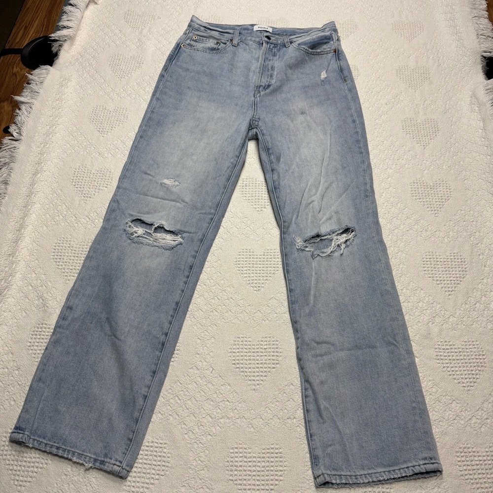 Pistola Baggy High Rise Distressed Blue Jeans (29)